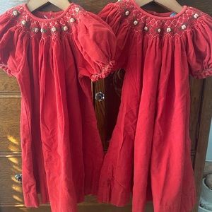 Vintage smocked holiday twin dresses